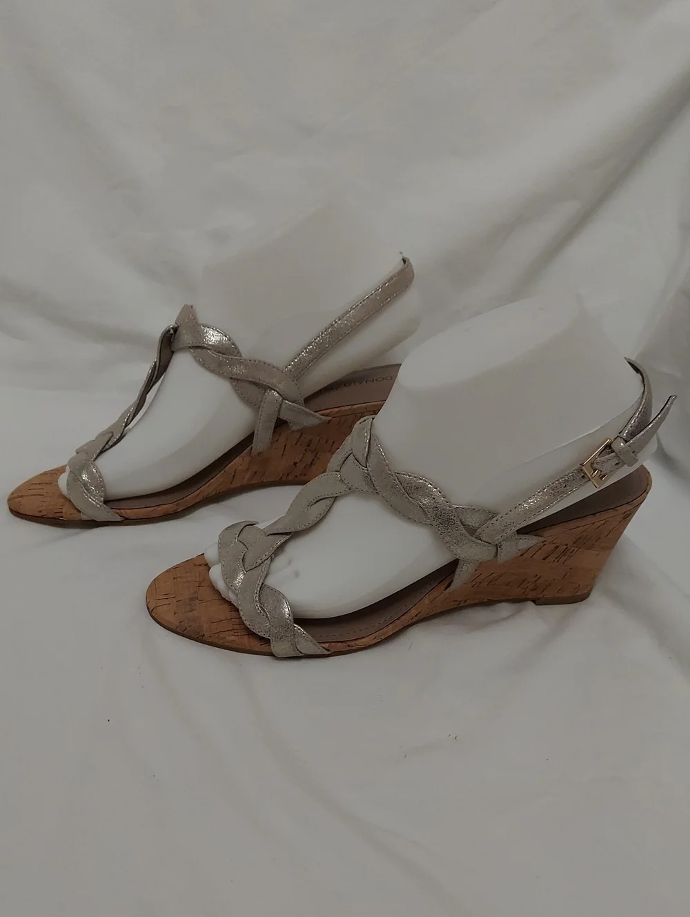 Donald/Pliner Jooli Woven Metallic Wedge Sandals - Silver Womens 8.5 New